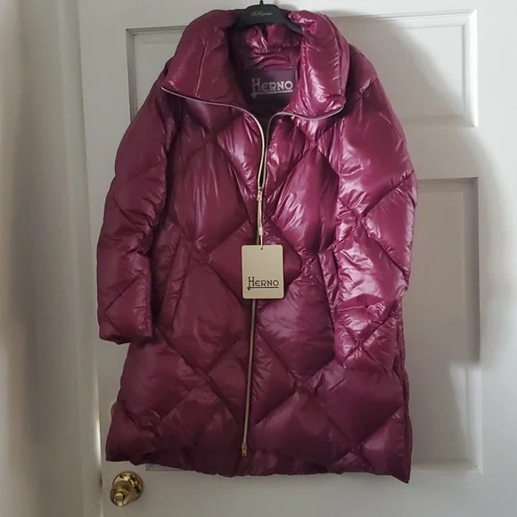 Herno A-Shape Diamond Pattern Down Puffer Jacket Coat L 44 Purple